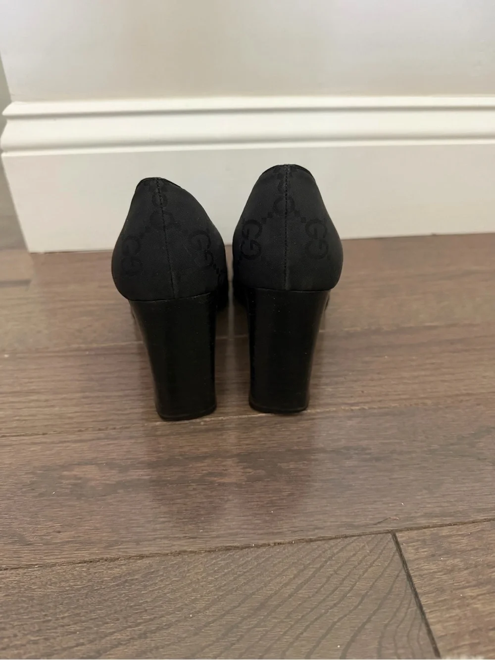 Gucci Black Square-Toe Women's Heels with Subtle Monogram